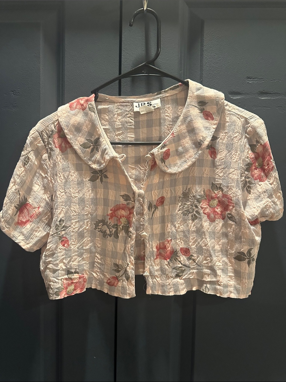J.B.S. Pink and Cream Gingham Floral-Patch Blouse
